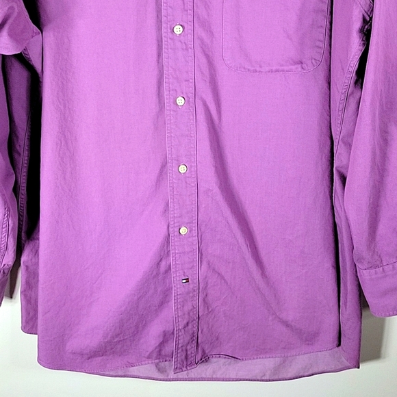 Tommy Hilfiger Mens Oxford Style Shirt Button Up Cotton Purple 16.5 Large - Picture 3 of 5